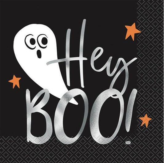Bats & Boos "Hey Boo!" Foil Stamped Luncheon Napkins (Pack of 16) - The Party Marketplace