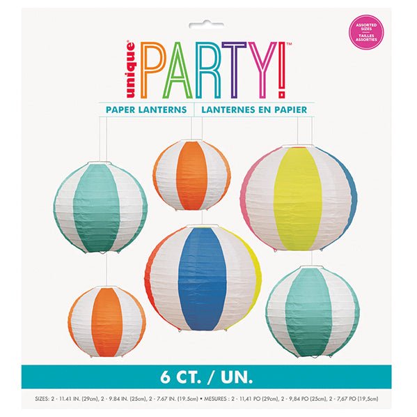 Beach Ball Paper Lanterns - Assorted Sizes (Pack of 6) - The Party Marketplace