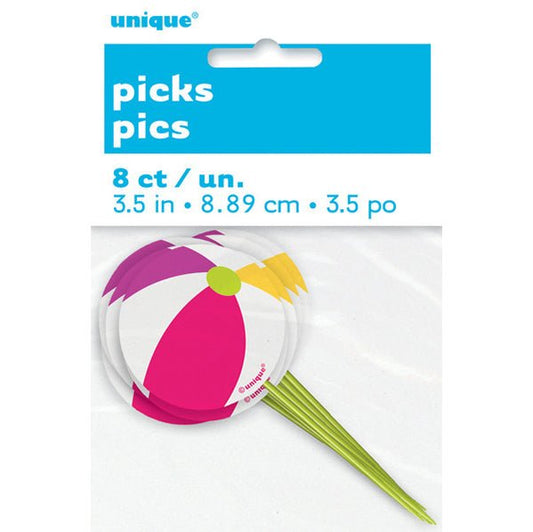 Beach Ball Picks - 8cm (Pack of 8) - The Party Marketplace