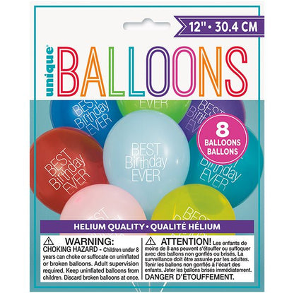 "Best Birthday Ever" Assorted Colours Balloons 30cm (Pack of 8) - The Party Marketplace