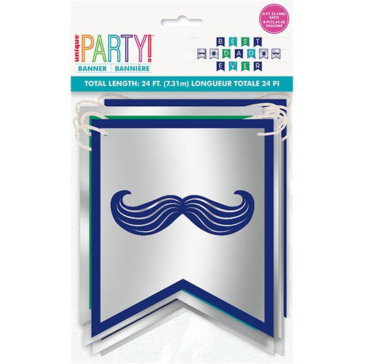 "Best Dad Ever" 3 Piece Foil Stamped Pennant Banner - 2.43m - The Party Marketplace