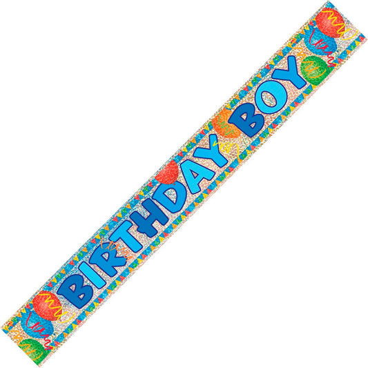 Birthday Boy Prismatic Foil Banner (12ft) - The Party Marketplace
