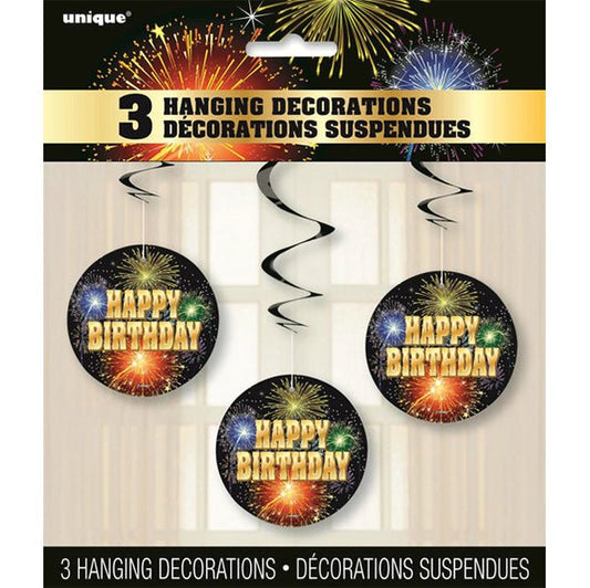 Birthday Burst Hanging Swirl Decorations (Pack of 3) - The Party Marketplace