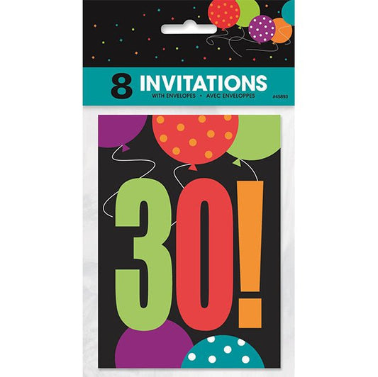Birthday Cheer "30" Invitations (Pack of 8) - The Party Marketplace