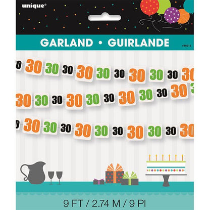Birthday Cheer "30" Paper Garland (2.74m) - The Party Marketplace