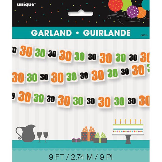 Birthday Cheer "30" Paper Garland (2.74m) - The Party Marketplace