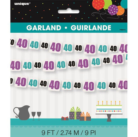 Birthday Cheer "40" Paper Garland (2.74m) - The Party Marketplace