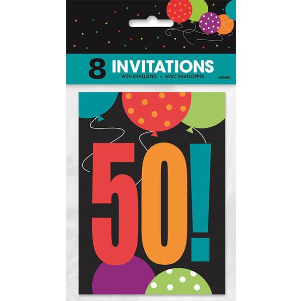 Birthday Cheer "50" Invitations (Pack of 8) - The Party Marketplace