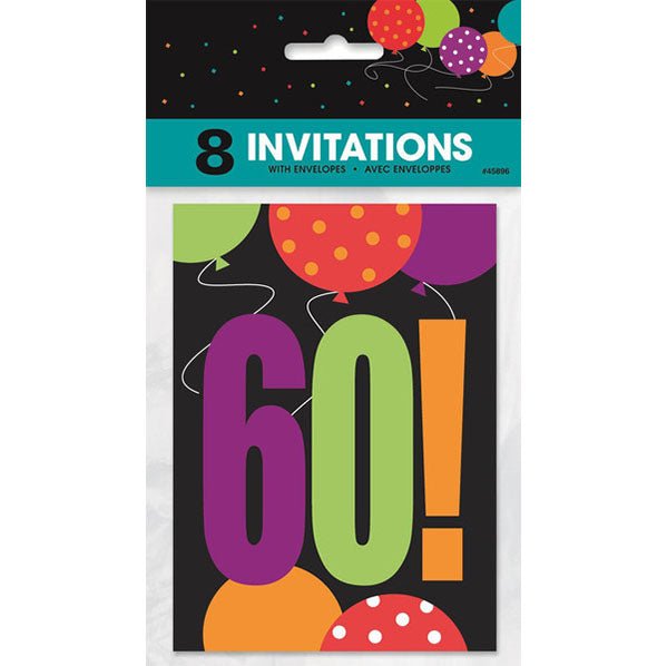 Birthday Cheer "60" Invitations (Pack of 8) - The Party Marketplace