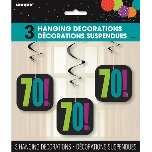 Birthday Cheer "70" Hanging Swirl Decorations (Pack of 3) - The Party Marketplace