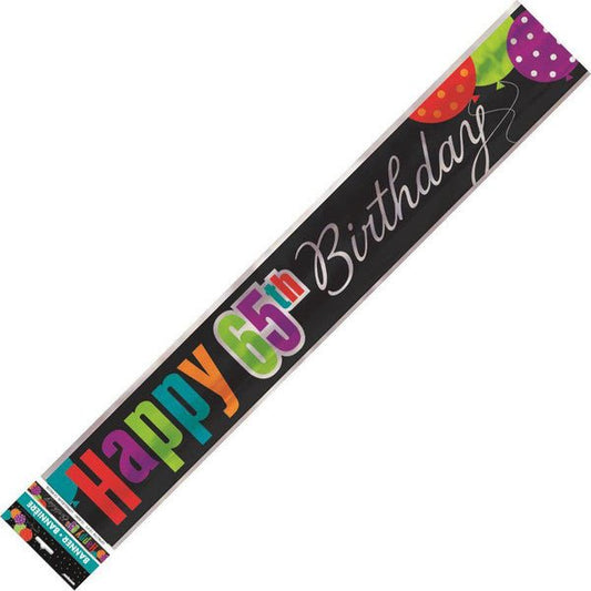 Birthday Cheer "Happy 65th Birthday" Foil Banner - 3.65m - The Party Marketplace