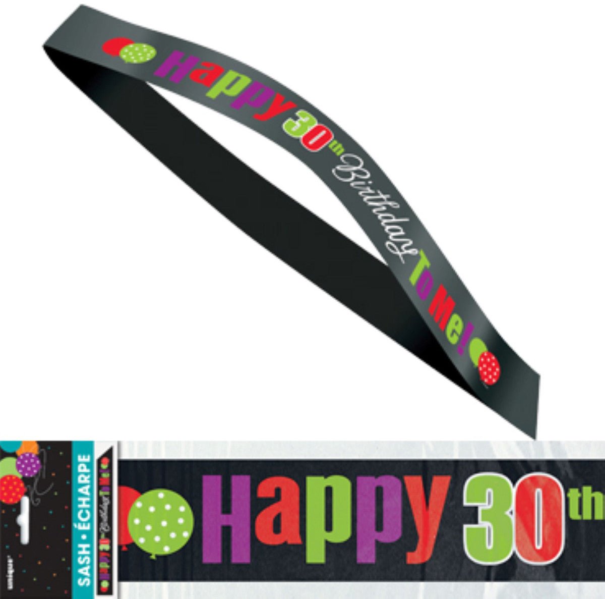 Birthday Cheer Satin Sash - "Happy 30th Birthday To Me!" - The Party Marketplace