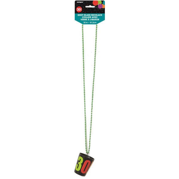 Birthday Cheer Shot Glass Bead Necklace "30" - The Party Marketplace