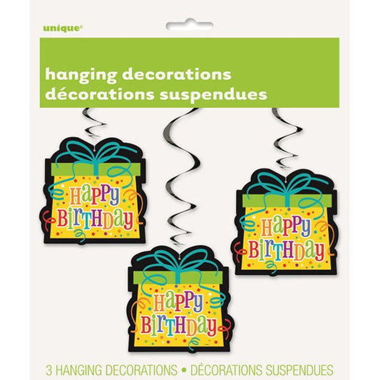 Birthday Gift Hanging Swirl Decorations (Pack of 3) - The Party Marketplace