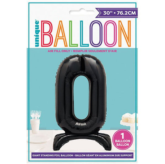 Black "0" Giant Standing Numeral Foil Balloon (76cm) - The Party Marketplace