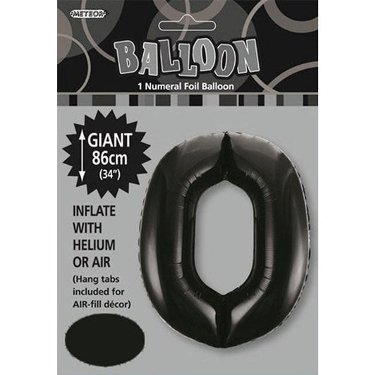 Black "0" Numeral Foil Balloon (86cm) - The Party Marketplace