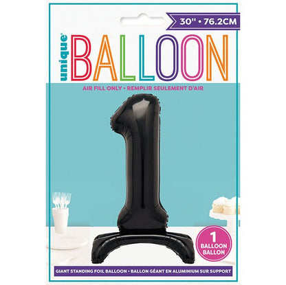 Black "1" Giant Standing Numeral Foil Balloon (76cm) - The Party Marketplace