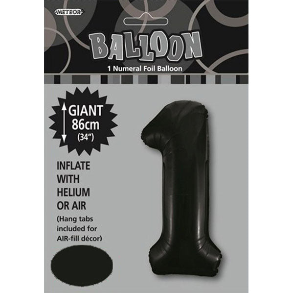 Black "1" Numeral Foil Balloon (86cm) - The Party Marketplace