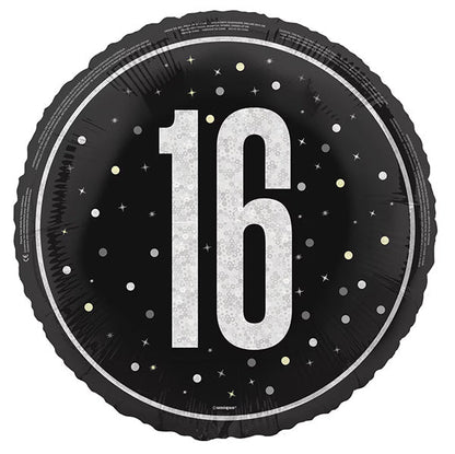 Black "16" Foil Prismatic Balloon 45cm - The Party Marketplace