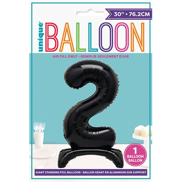 Black "2" Giant Standing Numeral Foil Balloon (76cm) - The Party Marketplace