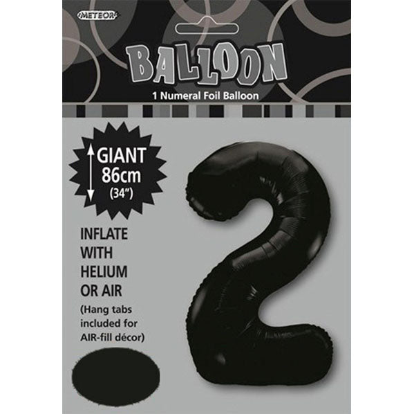 Black "2" Numeral Foil Balloon (86cm) - The Party Marketplace