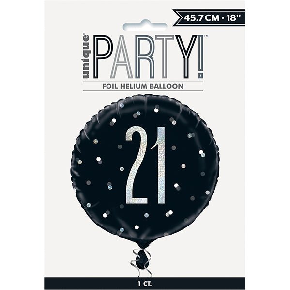 Black "21" Foil Prismatic Balloon 45cm - The Party Marketplace