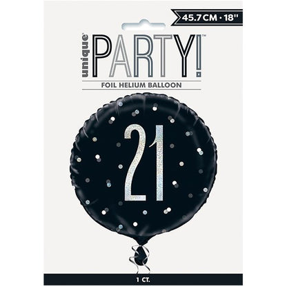 Black "21" Foil Prismatic Balloon 45cm - The Party Marketplace
