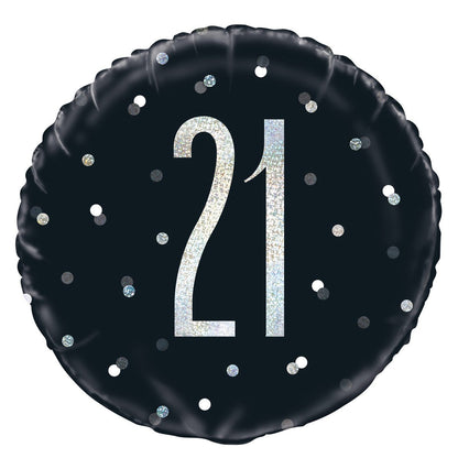 Black "21" Foil Prismatic Balloon 45cm - The Party Marketplace