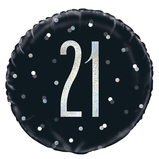 Black "21" Foil Prismatic Balloon 45cm - The Party Marketplace