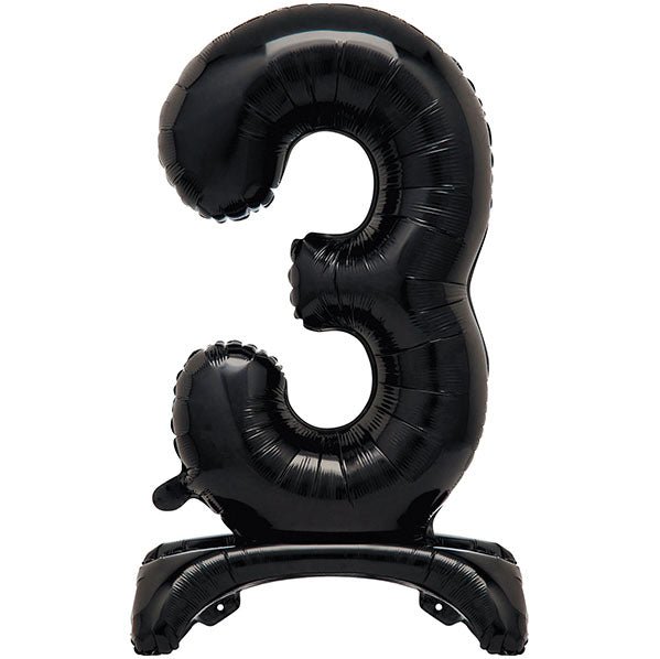 Black "3" Giant Standing Numeral Foil Balloon (76cm) - The Party Marketplace