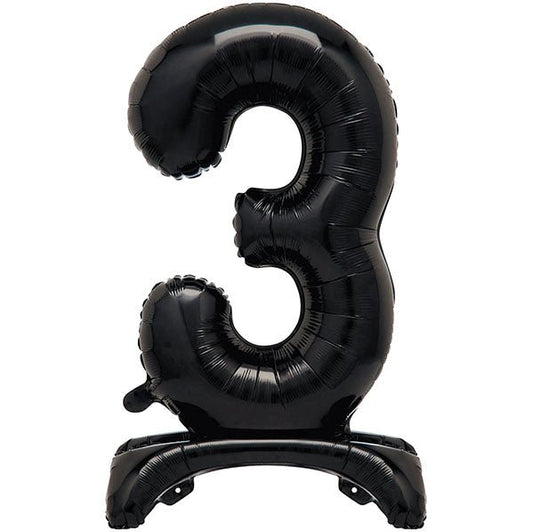 Black "3" Giant Standing Numeral Foil Balloon (76cm) - The Party Marketplace