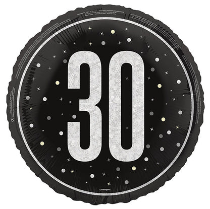 Black "30" Foil Prismatic Balloon 45cm - The Party Marketplace