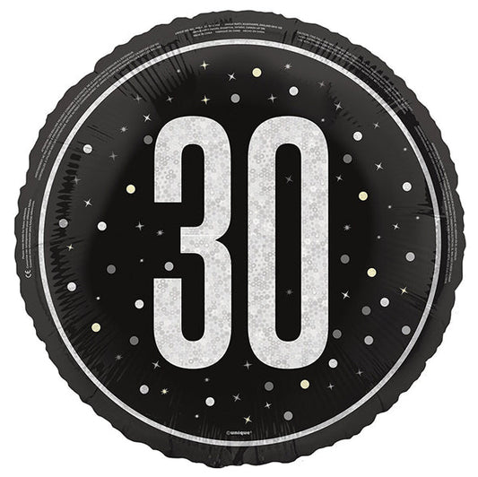 Black "30" Foil Prismatic Balloon 45cm - The Party Marketplace