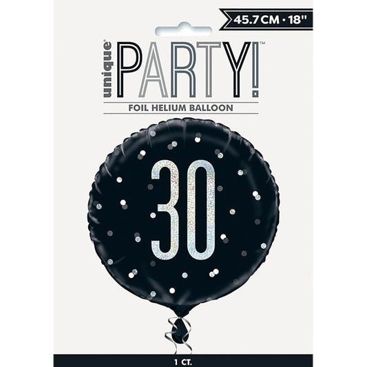 Black "30" Foil Prismatic Balloon 45cm - The Party Marketplace