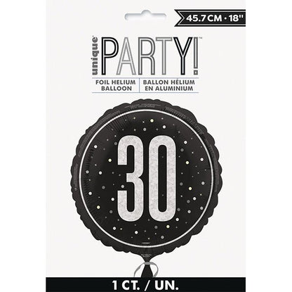 Black "30" Foil Prismatic Balloon 45cm - The Party Marketplace