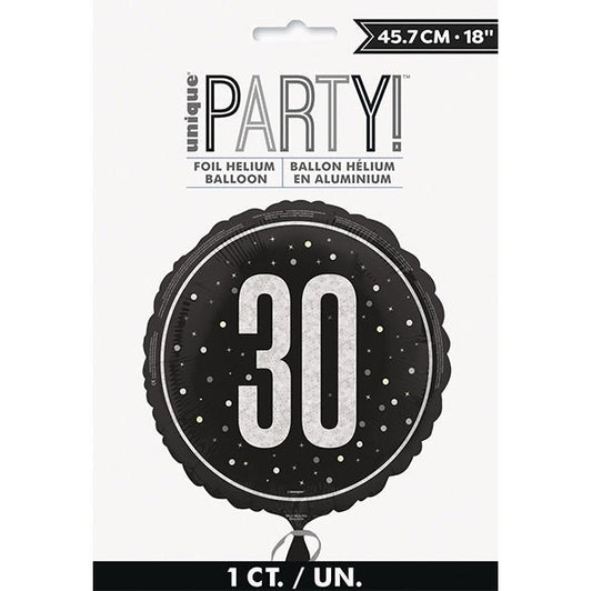 Black "30" Foil Prismatic Balloon 45cm - The Party Marketplace