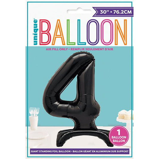 Black "4" Giant Standing Numeral Foil Balloon (76cm) - The Party Marketplace