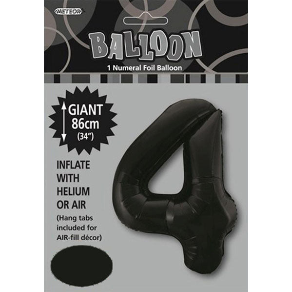 Black "4" Numeral Foil Balloon (86cm) - The Party Marketplace
