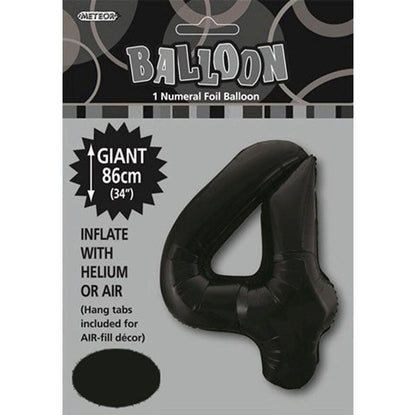 Black "4" Numeral Foil Balloon (86cm) - The Party Marketplace