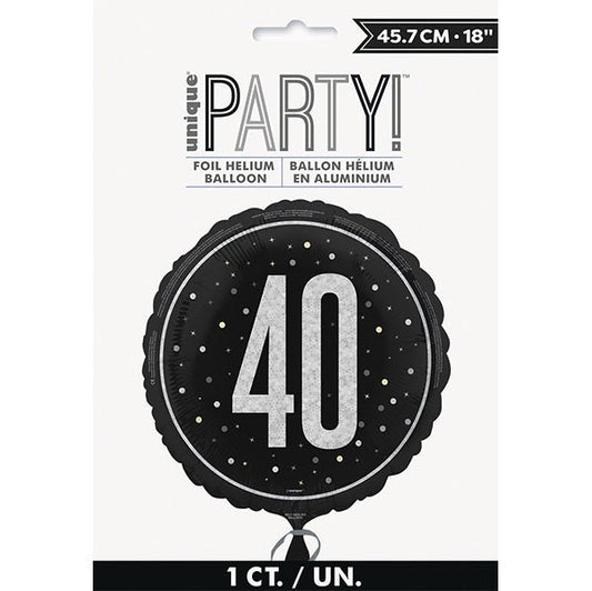 Black "40" Foil Prismatic Balloon 45cm - The Party Marketplace