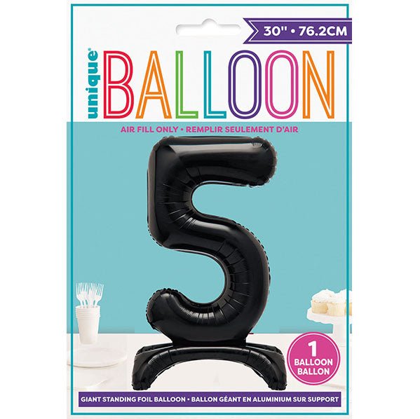 Black "5" Giant Standing Numeral Foil Balloon (76cm) - The Party Marketplace