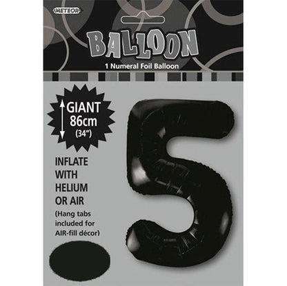 Black "5" Numeral Foil Balloon (86cm) - The Party Marketplace