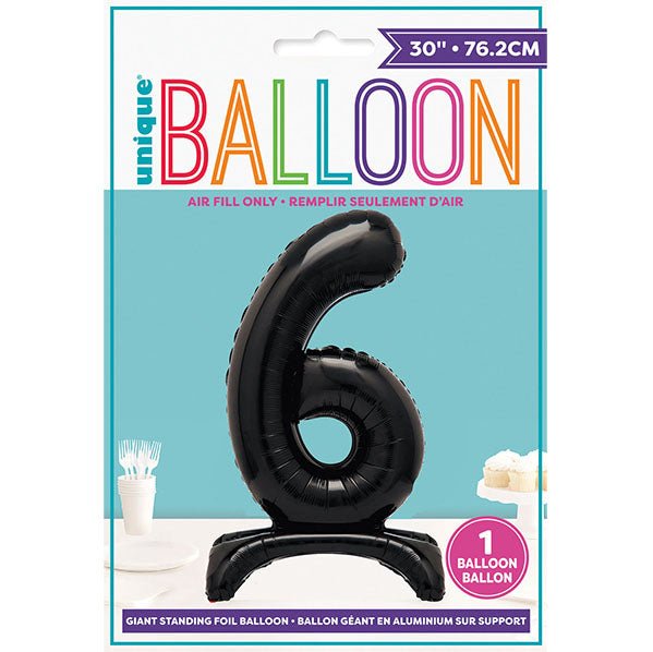 Black "6" Giant Standing Numeral Foil Balloon (76cm) - The Party Marketplace