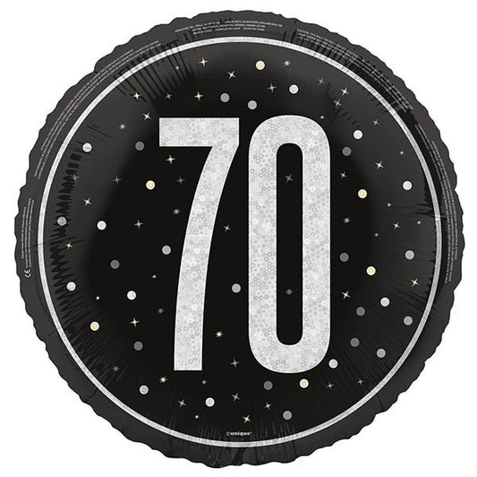Black "70" Foil Prismatic Balloon 45cm - The Party Marketplace