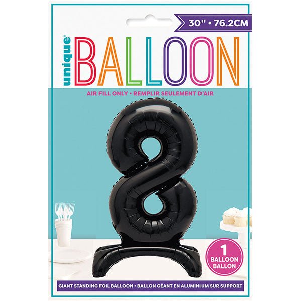 Black "8" Giant Standing Numeral Foil Balloon (76cm) - The Party Marketplace