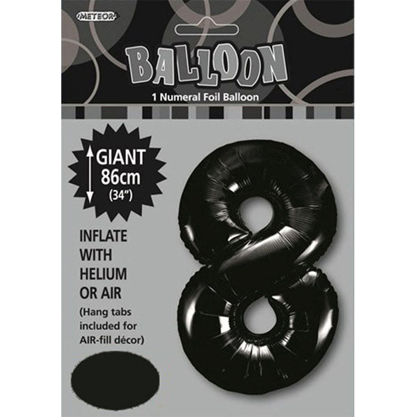 Black "8" Numeral Foil Balloon (86cm) - The Party Marketplace
