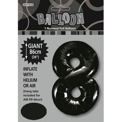 Black "8" Numeral Foil Balloon (86cm) - The Party Marketplace