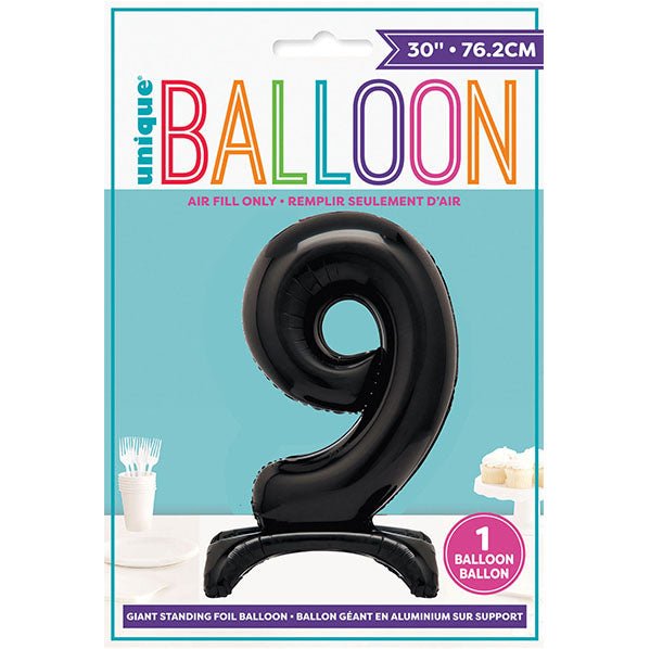 Black "9" Giant Standing Numeral Foil Balloon (76cm) - The Party Marketplace