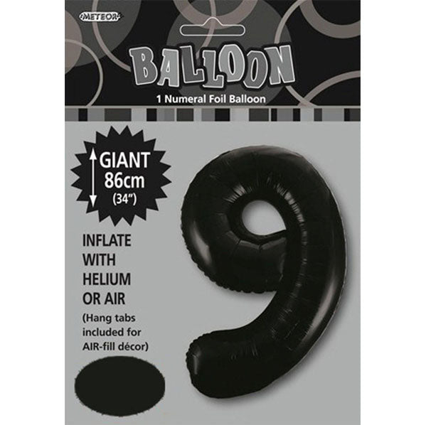 Black "9" Numeral Foil Balloon (86cm) - The Party Marketplace
