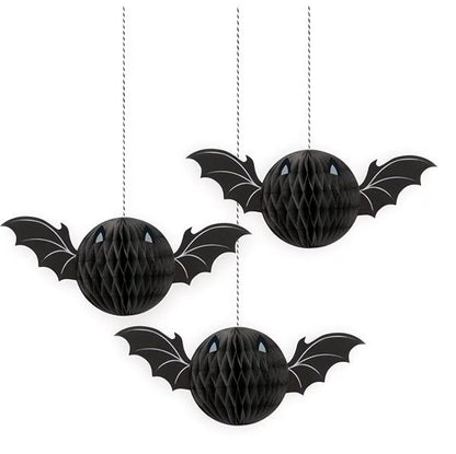 Black Bat Hanging Honeycomb Decorations (Pack of 3) - The Party Marketplace